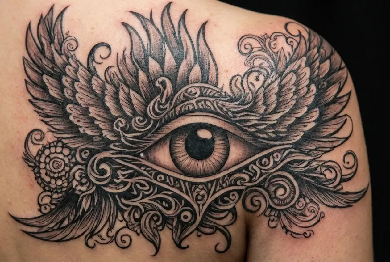 pheonix all seeing eye tattoo design idea