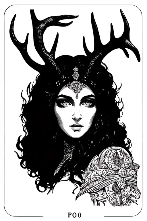 tarrot card: the empress with antler tattoo design idea