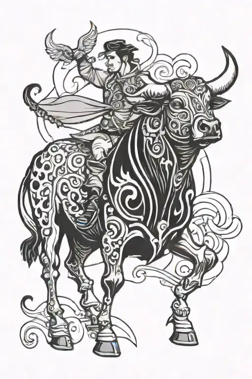 bull and matador sky tattoo design idea