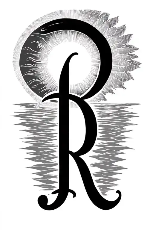 RĀ last name written inside of the sun rising tattoo design idea