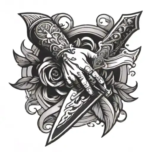 dagger stabbing hand tattoo design idea