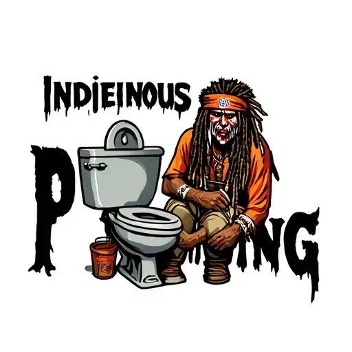 "Indigenous Plumbing " dreadlock painted face Native American plumber working on toilet tattoo design idea