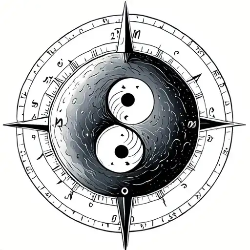yin yang inside a compass tattoo design idea