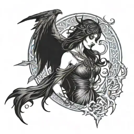 the morrigan Irish goddes tattoo design idea