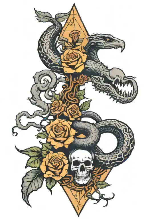 tree snake one pyramid black eagle waterfalls eyeball wheelchair sun, moon ,whale, dragon emersing, yinyang skull roses tattoo design idea