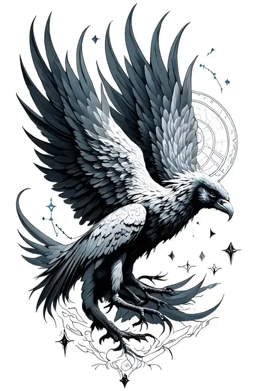 pheonix rising with Aquarius constellation tattoo design idea