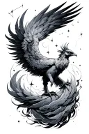 pheonix rising with Aquarius constellation tattoo design idea