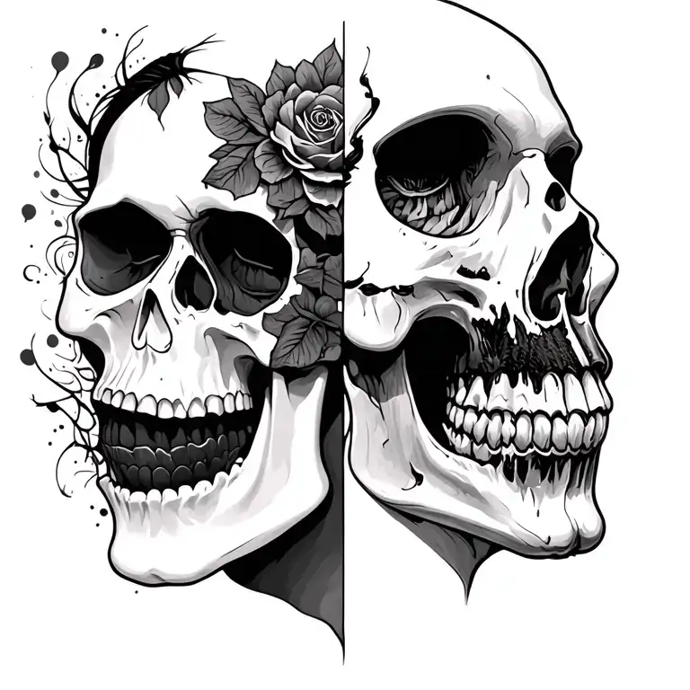 half face half skull tattoo design idea