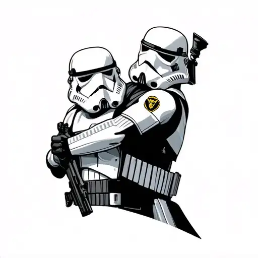 Imperial stormtrooper kicks policeman in the chest tattoo design idea