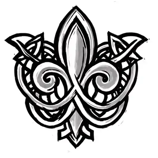 Fleur de Lis with celtic knot background black tattoo design idea