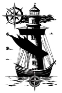 Büsum lighthouse, shrimp boat, grey seal, wind rose, compass tattoo design idea
