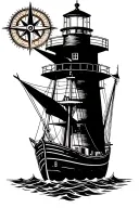 Büsum lighthouse, shrimp boat, grey seal, wind rose, compass tattoo design idea