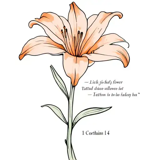 lily flower with 1 Corinthians 16:14 tattoo design idea