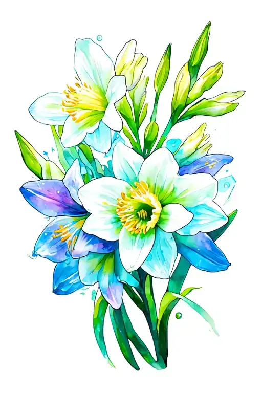 dafodil, gladiolus, idaho, oregon, aquamarine, peridot, tattoo design idea