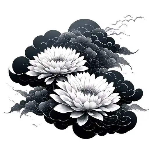 Japanese style clouds mixed with  chrysanthemums  tattoo design idea