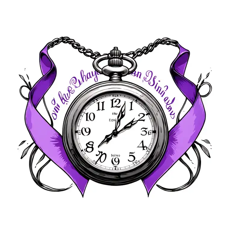purple ribbon crohn disease, pocket watch with time set to 2:21 tattoo design idea