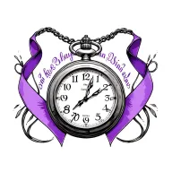 purple ribbon crohn disease, pocket watch with time set to 2:21 tattoo design idea