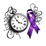 purple ribbon crohn disease, pocket watch with time set to 2:21 tattoo design idea