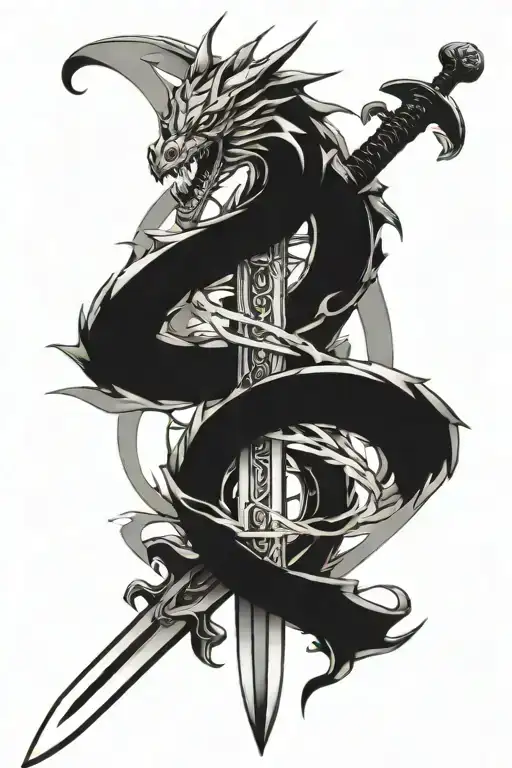 sword with dragon around it cyber sigilism tattoo tattoo design idea