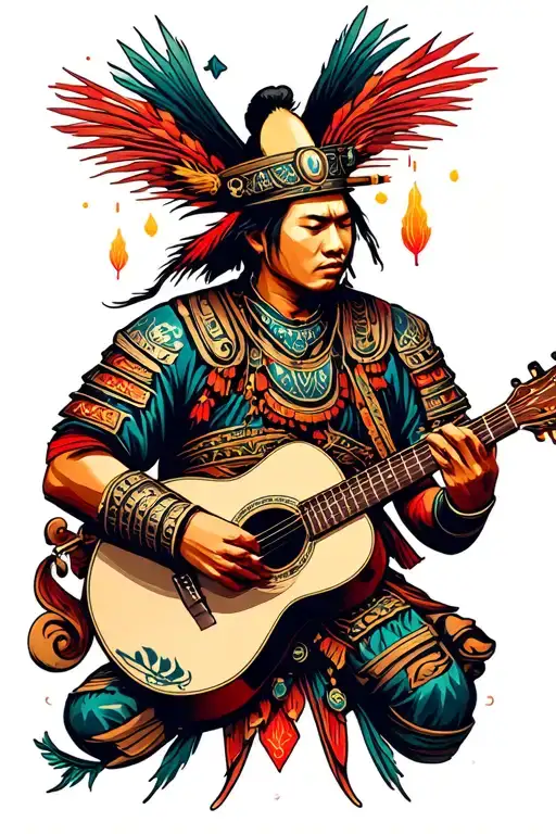 mongol warrior playing guitar tattoo design idea
