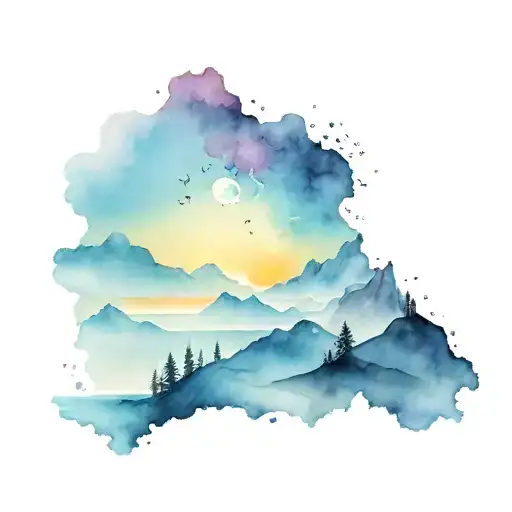 mountain sunset beach tattoo design idea