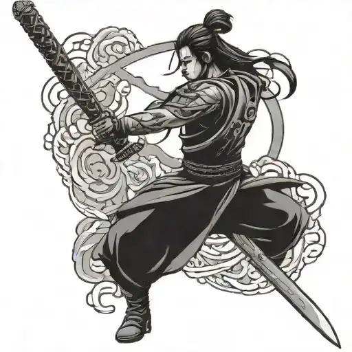 zenitsu and katana sword tattoo design idea