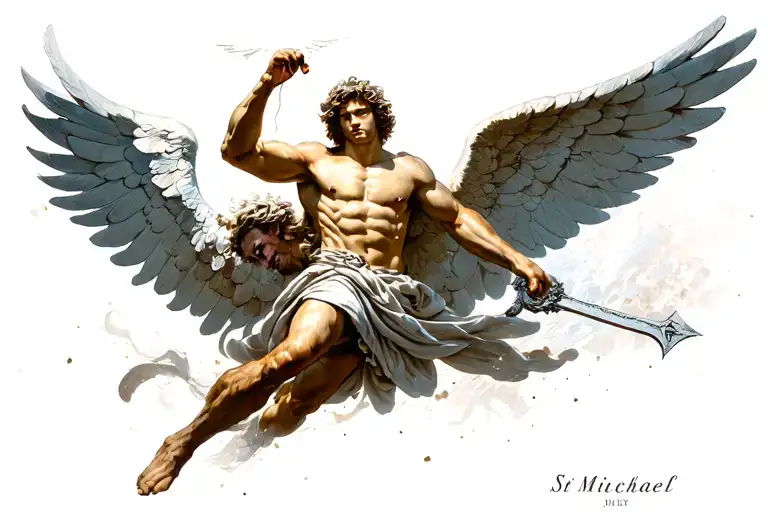 st michael archangel Michael fighting  with July 16 in Roman numeral numbers  tattoo design idea