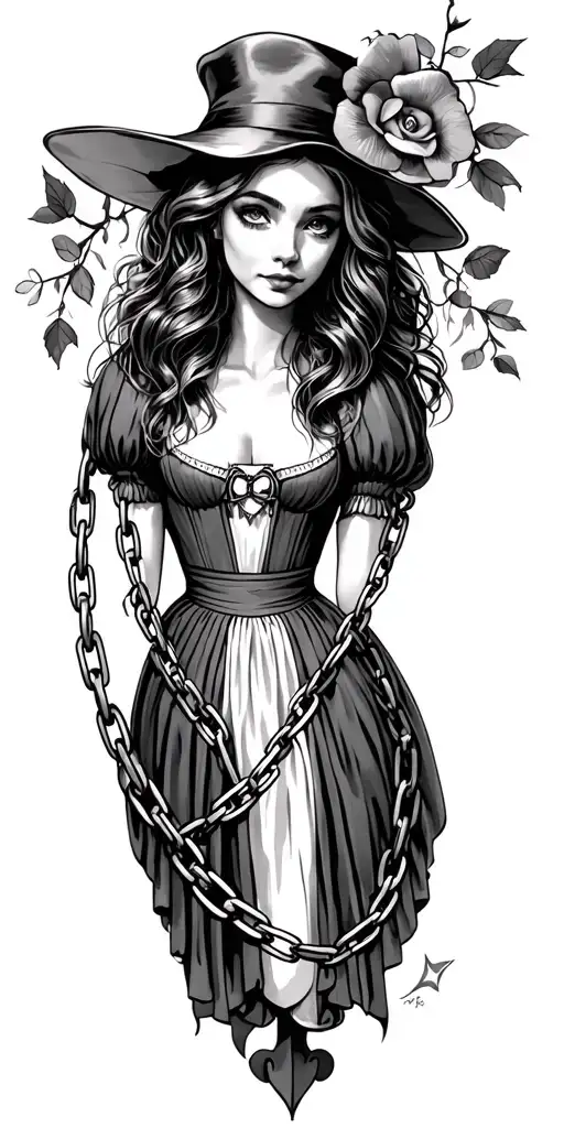 Alice in wonderland in chains tattoo design idea