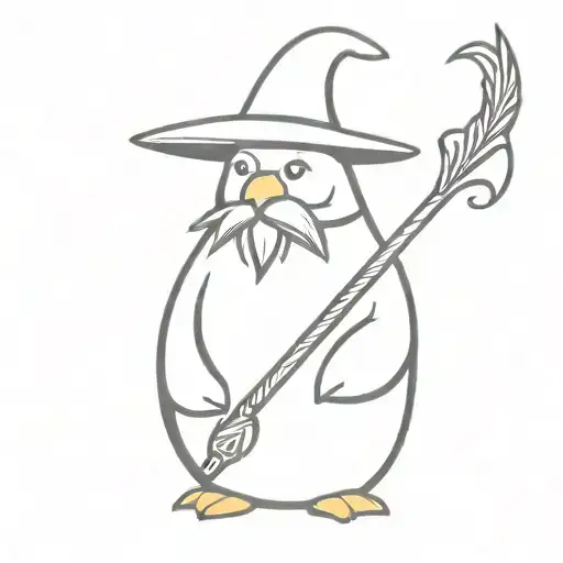wizard penguin with beard holding staff no hat tattoo design idea