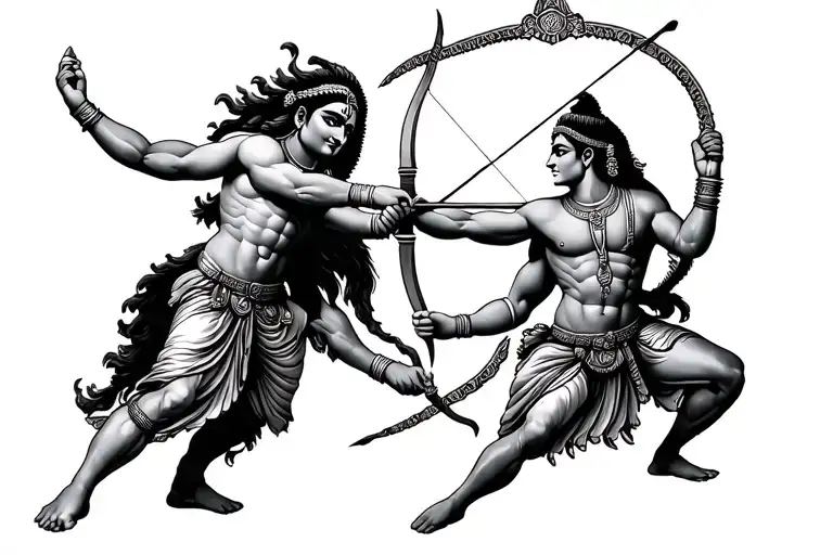 Lord Krishna and Arjuna aiming his bow tattoo design idea