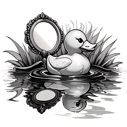fancy mirror with a rubber duck and water without reflection tattoo design idea