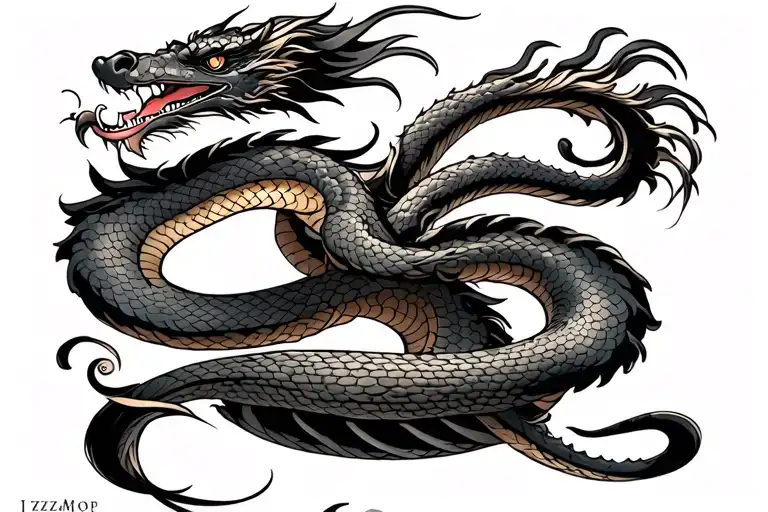 Chinese dragon and snake arm wrap tattoo design idea