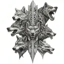 A evil realistic totem pole with the heads of a wolf, dragon, bear, shark on top of each other  tattoo design idea
