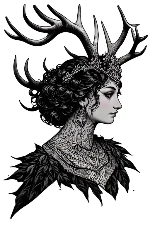 tarrot card: the empress with antler tattoo design idea