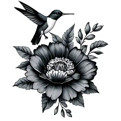 flowers w small hummingbird tattoo design idea