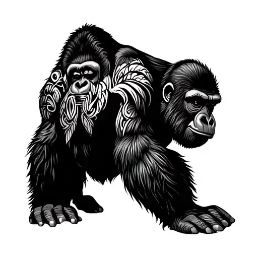 gorilla in Polynesian tribal patterns tattoo design idea