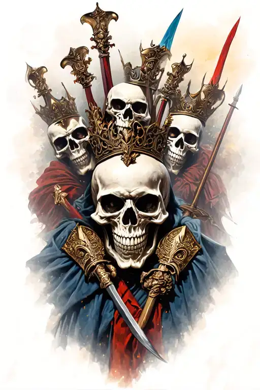 skull kings in battle scene tattoo design idea