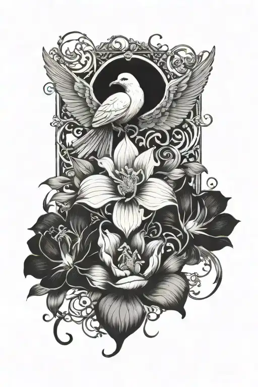 Dove orchid and lotus flower tattoo design idea