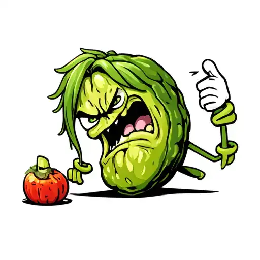 Angry pickle with a mullet tattoo design idea