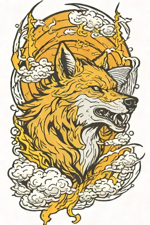dead wolf in a lightning storm clouds tattoo design idea