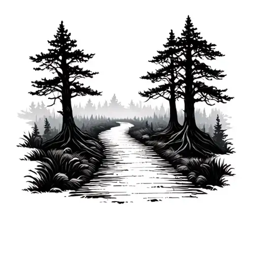 forest pathway leading into a mystical tattoo design idea