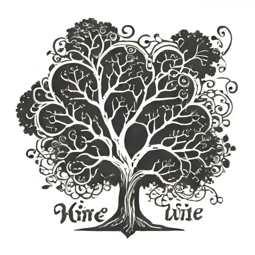 A family tree design incorporating symbols representing your wife, two sons, and daughter tattoo design idea