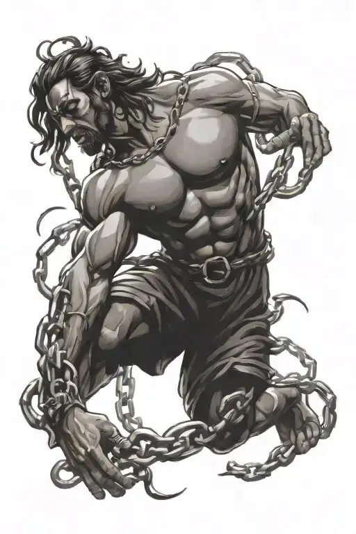 Samson breaking free from chains tattoo design idea