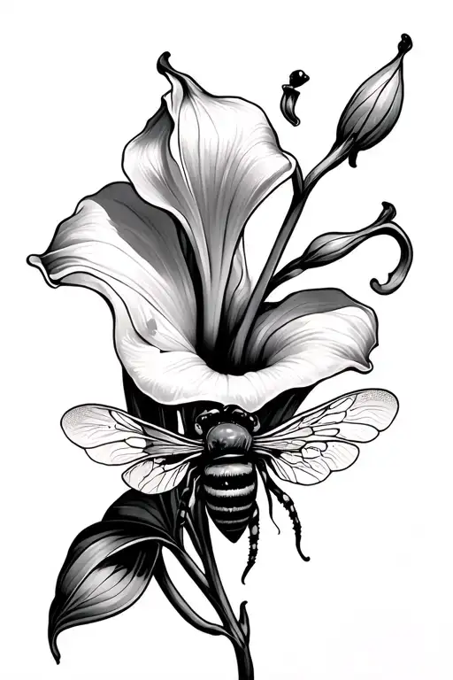Calla lily, honey bee, and serpent tattoo design idea