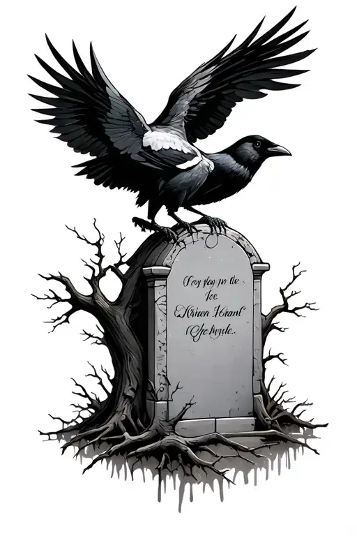 Cemetery, crow, dead tree tattoo design idea