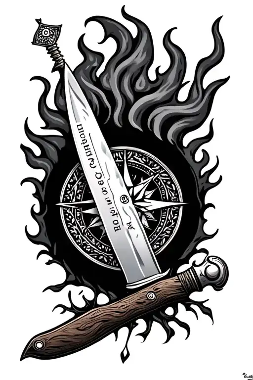 compass,chef knife, tree of life , flame tattoo design idea