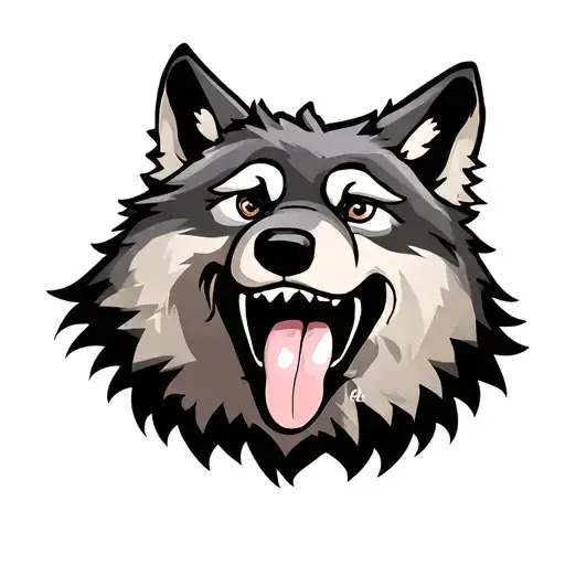 wolf face cute tounge headshot cartoon tattoo design idea