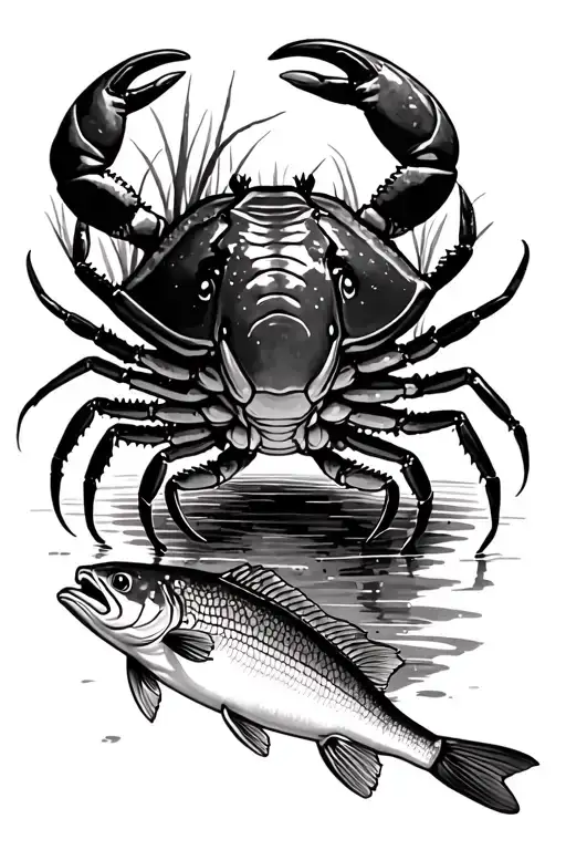 mudcrab with mangroves and a barramundi and add a mangrove jack, and a crocodile tattoo design idea