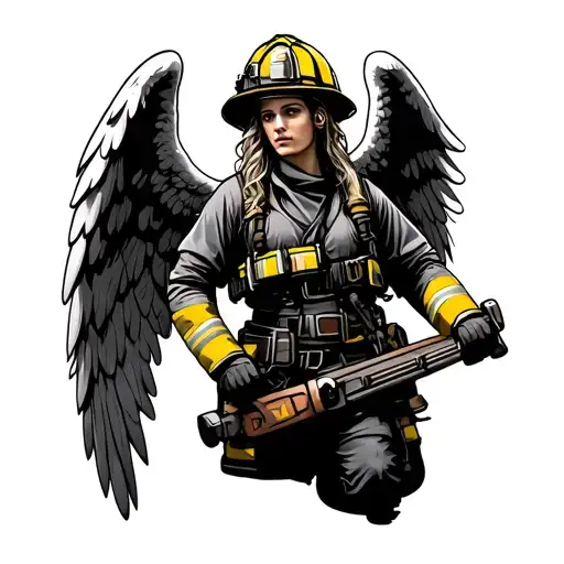 Firefighter Angel tattoo design idea