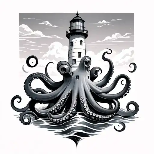 Lighthouse wrapped in octopus tattoo design idea